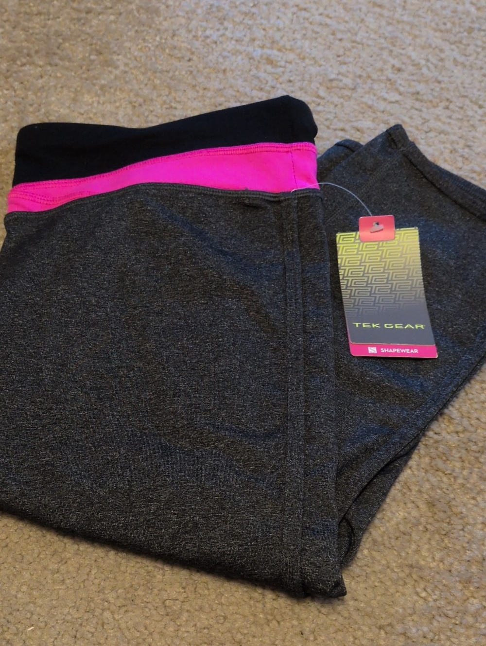 tek gear Dark Gray Leggings with Black and Bright Pink Waistband